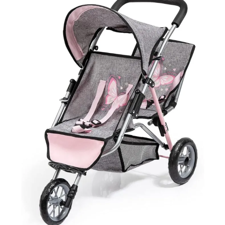 Duo Twin 3 Wheeled Doll's Stroller - Butterfly
