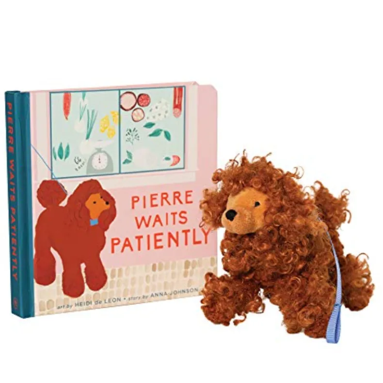 Pierre Waits Patiently Baby and Toddler Board Book + Poodle Stuffed Animal Dog Gift Set