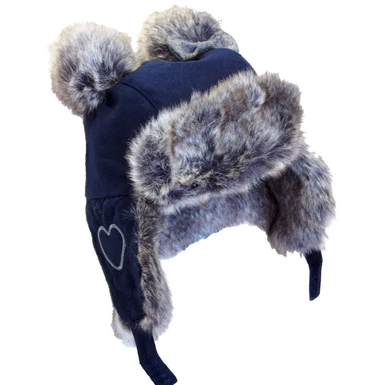 Pom Trapper Hat - Navy