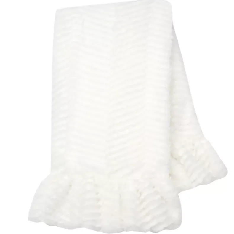 Signature White Ruffled Lux Minky/Jersey Chevron Baby Blanket